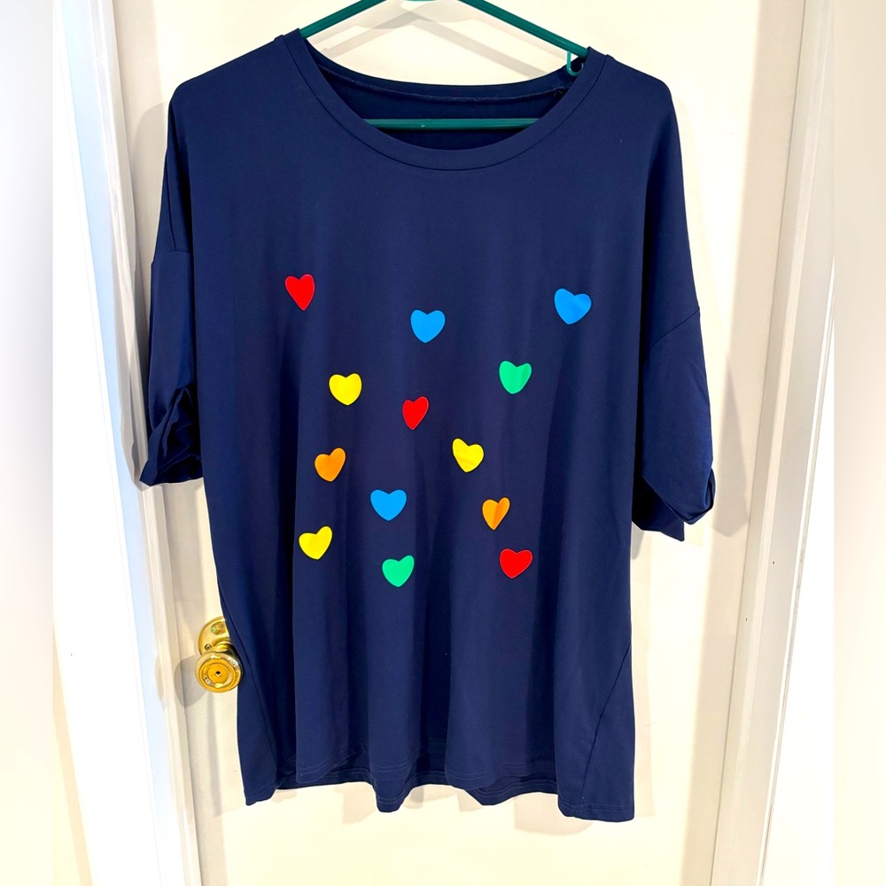 Colorful Printed Hearts Navy Shirt 2XL
